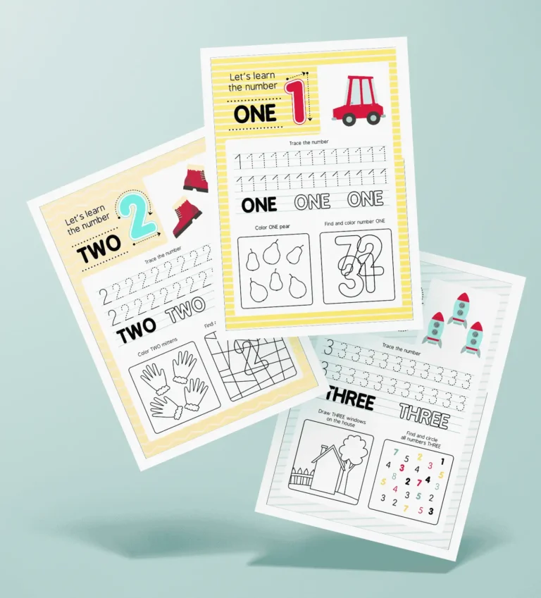 Number Tracing & Colouring Practice Worksheets (1-10)